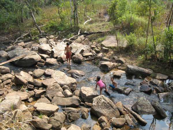 kids playing in the river